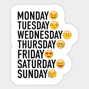 Moods of the Week Expressed Through Emojis (Black) Sticker